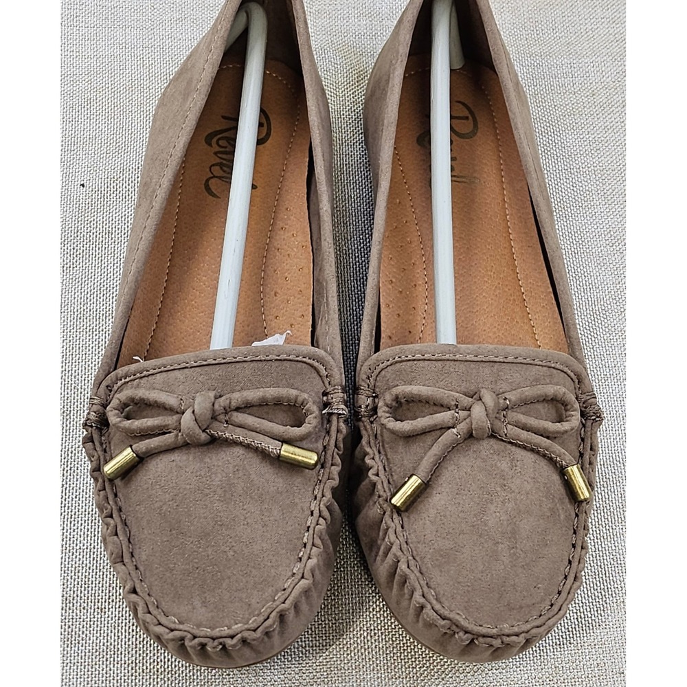 Revel Girls Darcy Moccasin Flats Taupe Faux Suede Loafers‎ Bow Detail Size 4
